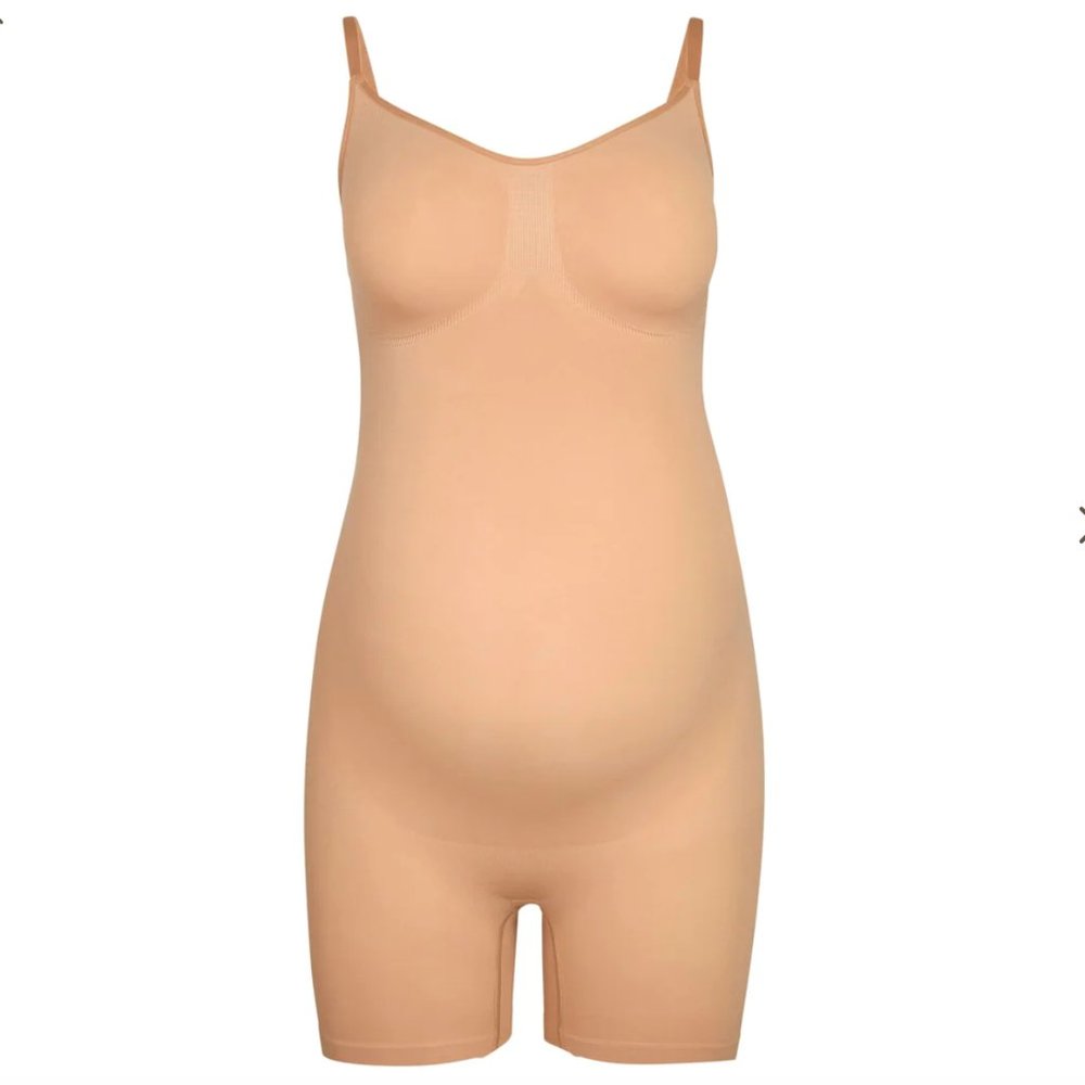 NWOT MATERNITY SCULPTING BODYSUIT MID THIGH IN OCHRE XXS/XS